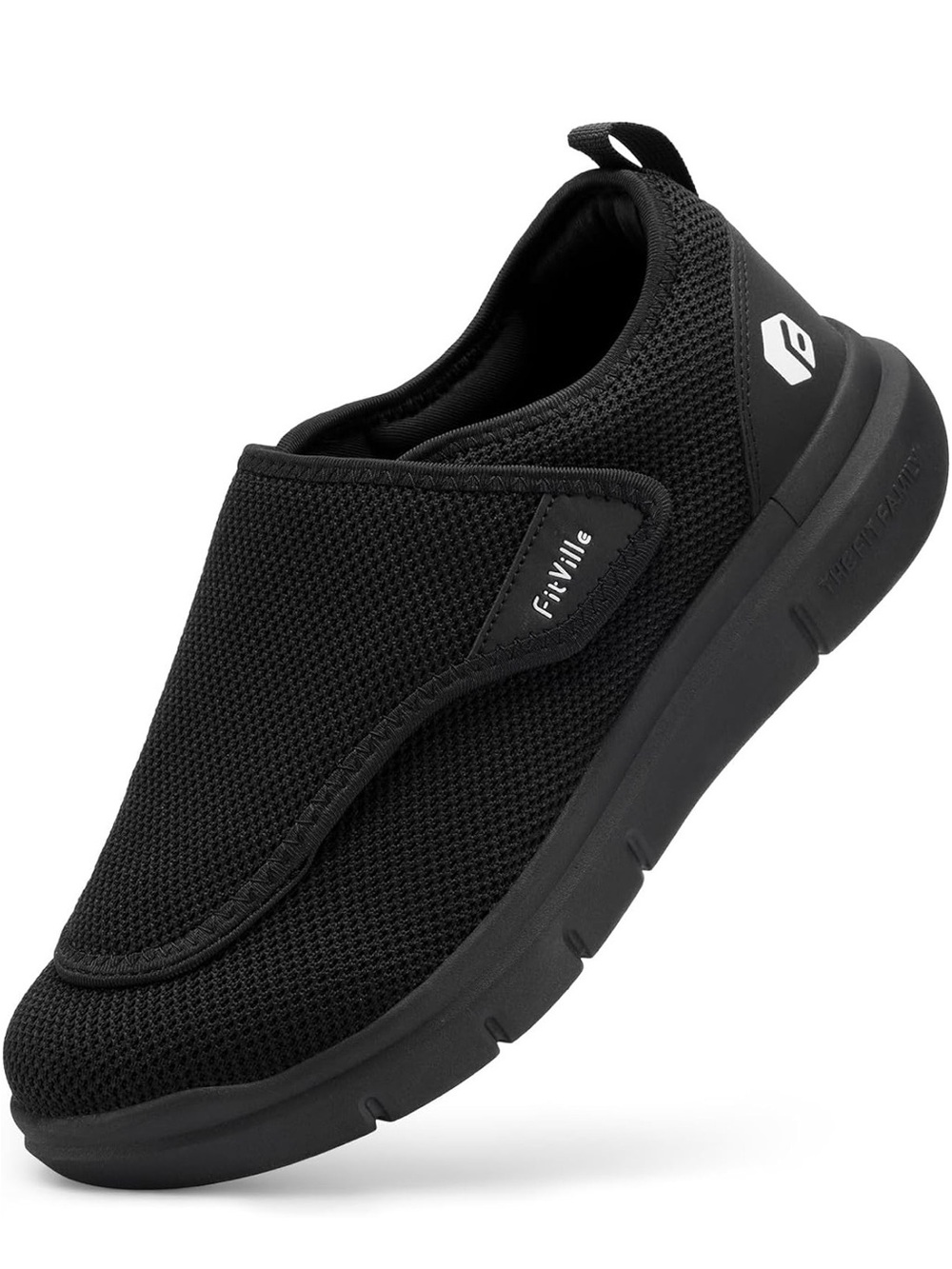 FitVille Men's Black Slip-On Comfort Sneaker-Diabetic
